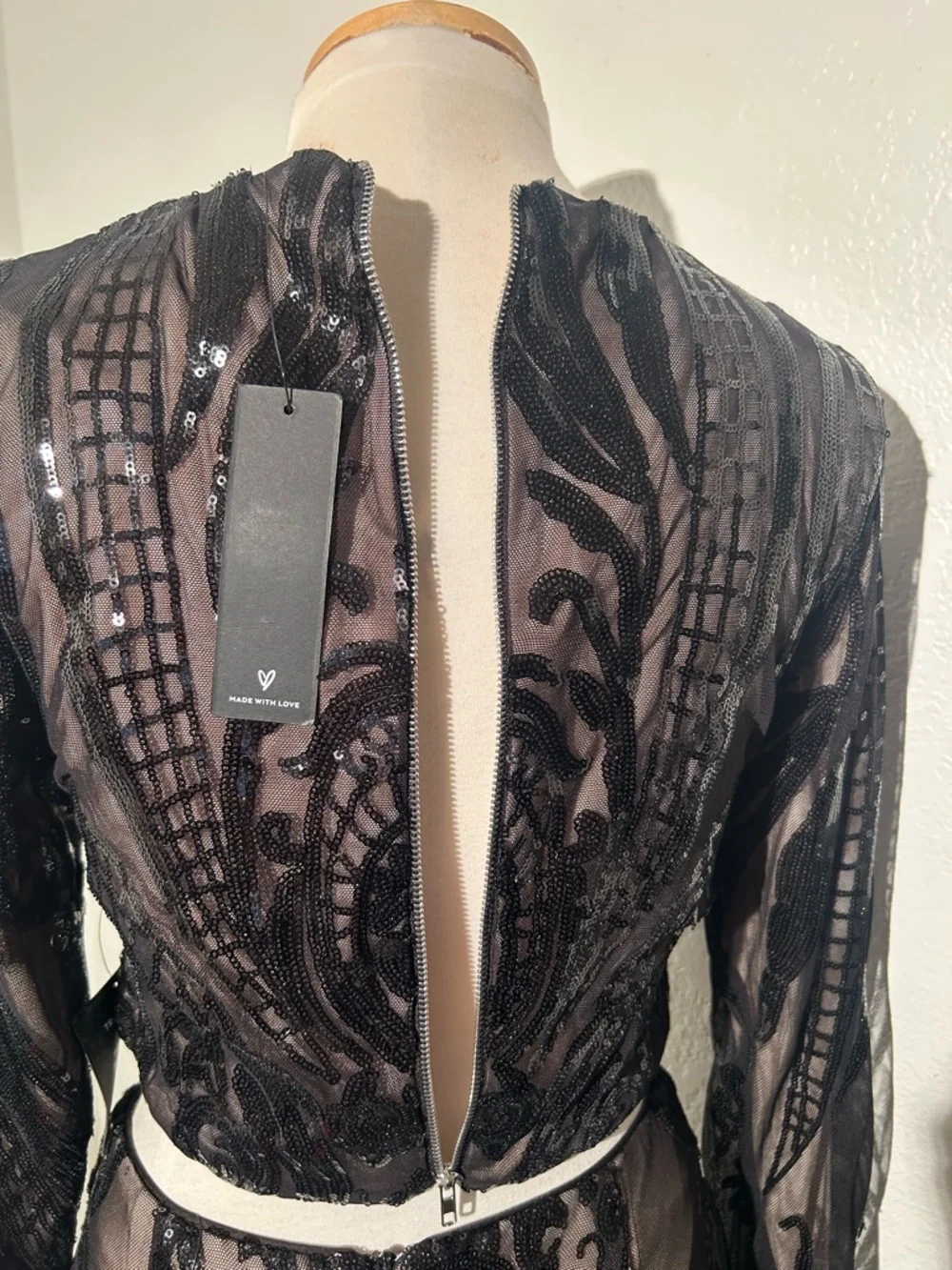Lulu's Black Lace Sheer Embroidered Two-Piece Gown with Side Slit Size Small NEW - Picture 10 of 10
